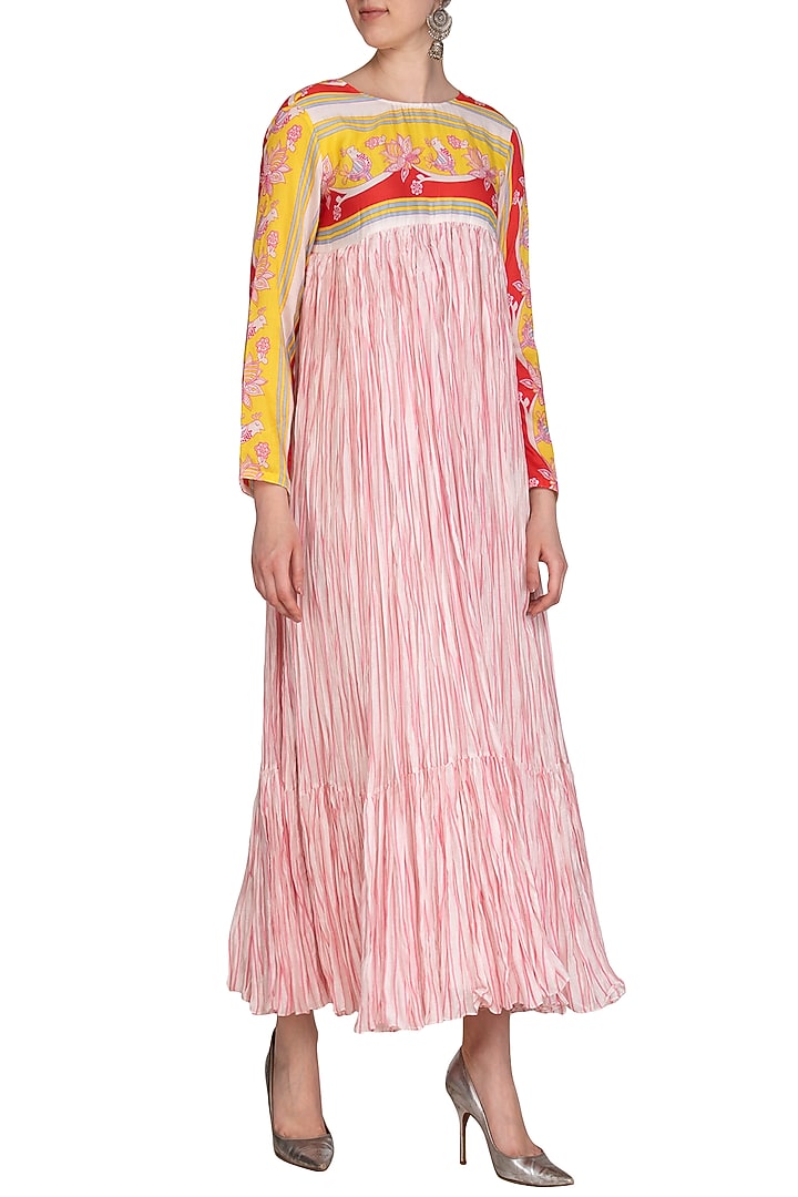 Yellow & Pink Printed Crushed Maxi Vacation Dress by Swati Vijaivargie at Pernia's Pop Up Shop