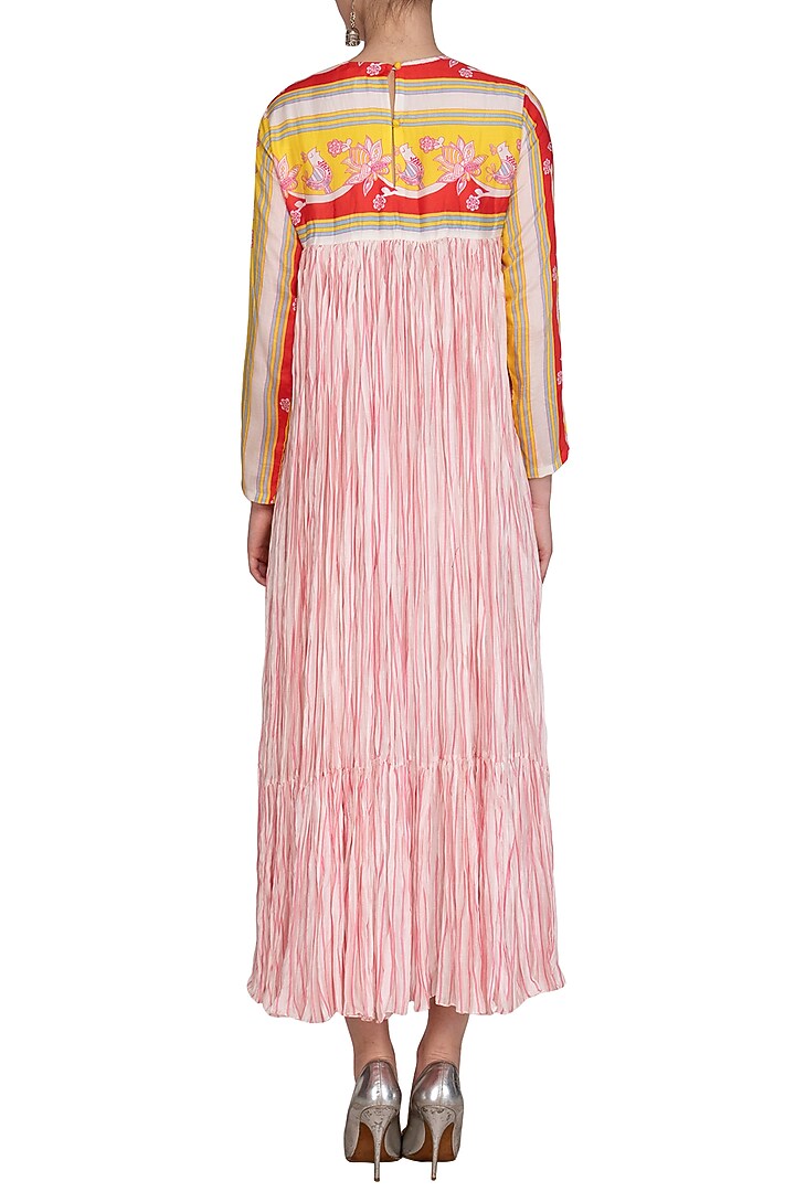Yellow & Pink Printed Crushed Maxi Vacation Dress by Swati Vijaivargie at Pernia's Pop Up Shop