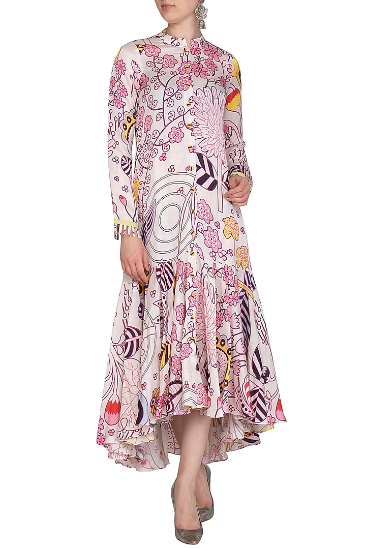 Ivory Linen Satin Jaal Vacation Dress by Swati Vijaivargie at Pernia's Pop Up Shop