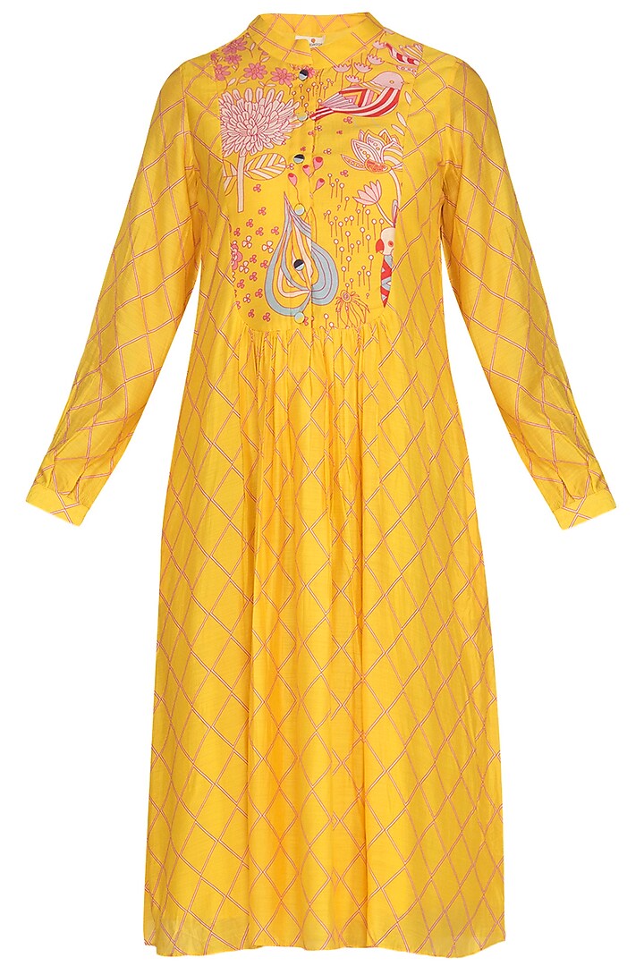 Yellow Jaal Motif Dress by Swati Vijaivargie