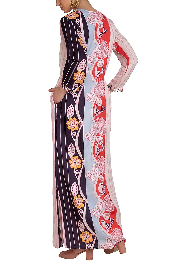 Multi-Colored Linen Satin Printed Maxi Summer Dress by Swati Vijaivargie at Pernia's Pop Up Shop