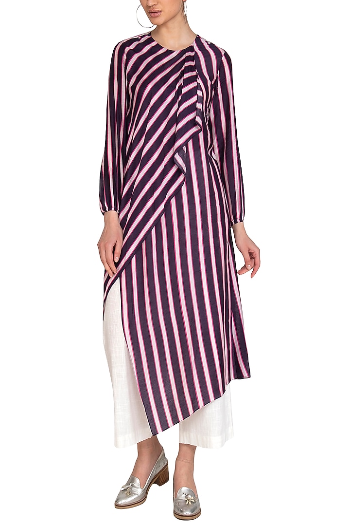 Navy Blue Striped Tunic by Swati Vijaivargie at Pernia's Pop Up Shop