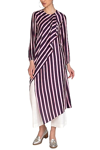 Navy Blue Striped Tunic by Swati Vijaivargie