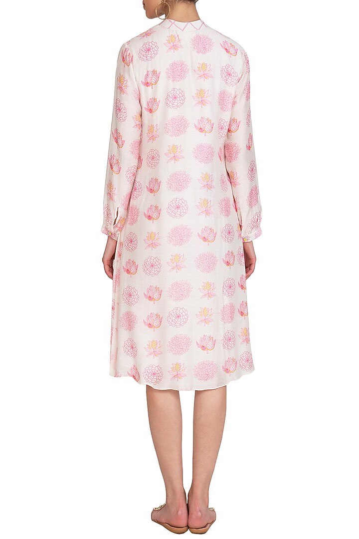 Ivory Cotton Silk Printed Summer Dress by Swati Vijaivargie at Pernia's Pop Up Shop