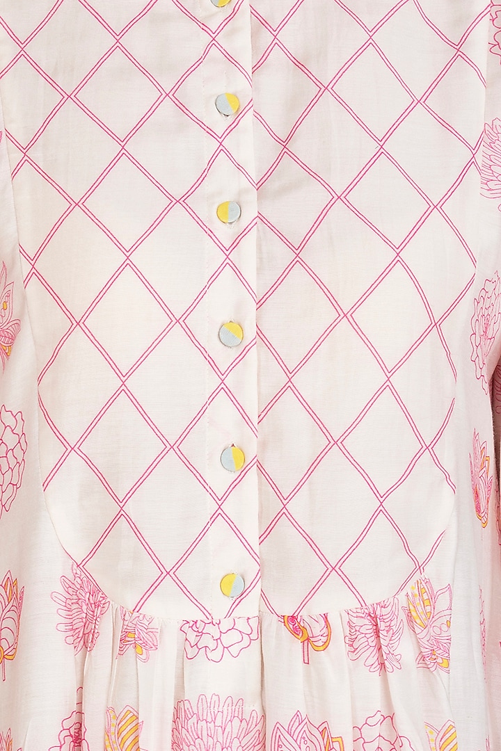 Ivory Cotton Silk Printed Summer Dress by Swati Vijaivargie at Pernia's Pop Up Shop