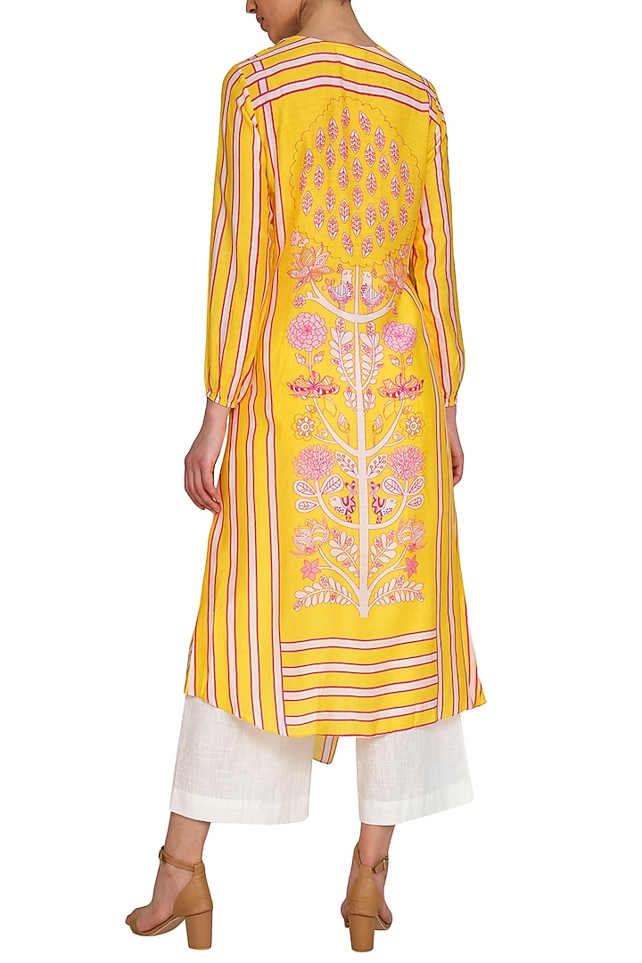 Yellow Striped Draped Tunic by Swati Vijaivargie at Pernia's Pop Up Shop
