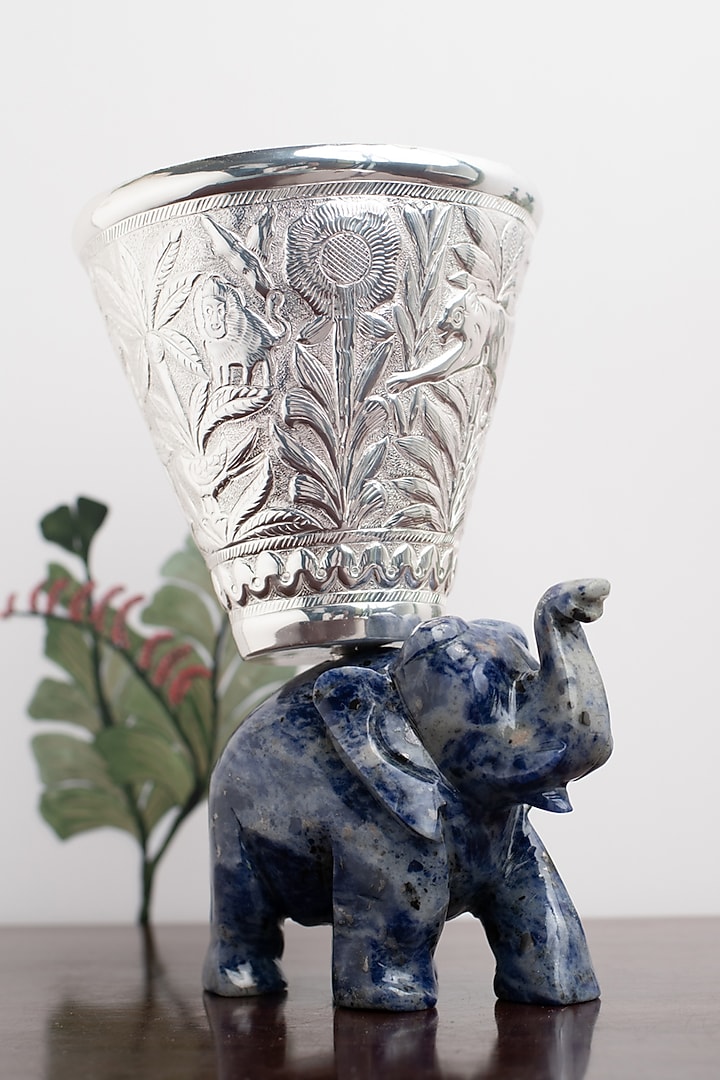 Silver Natural Stone & Brass Decorative Bowl by SwatiN at Pernia's Pop Up Shop