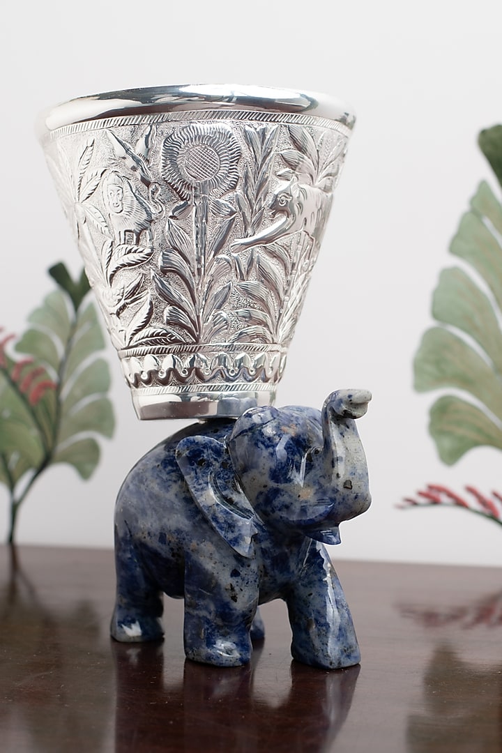 Silver Natural Stone & Brass Decorative Bowl by SwatiN at Pernia's Pop Up Shop