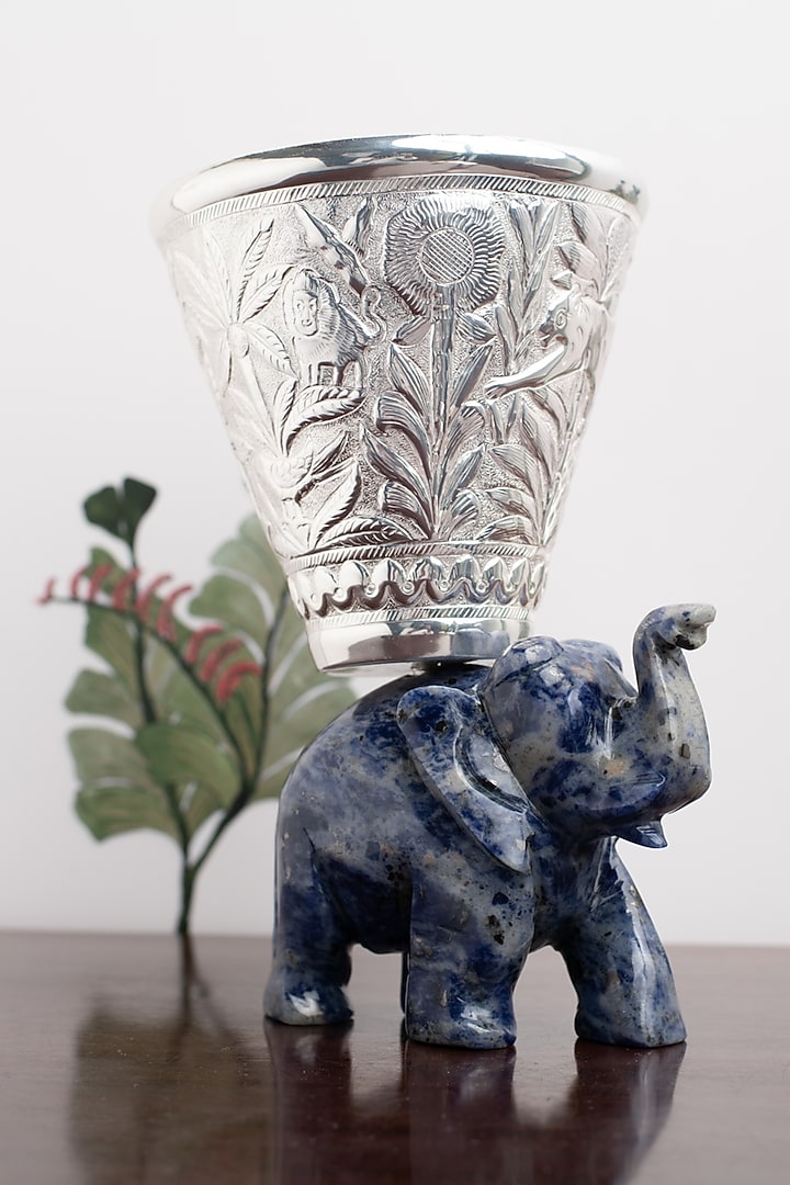 Silver Natural Stone & Brass Decorative Bowl by SwatiN at Pernia's Pop Up Shop