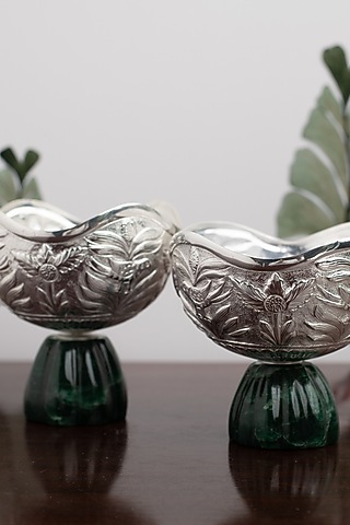 Silver Natural Stone & Brass Nut Bowl (Set of 2) by SwatiN