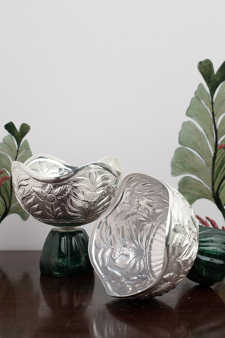 Silver Natural Stone & Brass Nut Bowl (Set of 2) by SwatiN at Pernia's Pop Up Shop