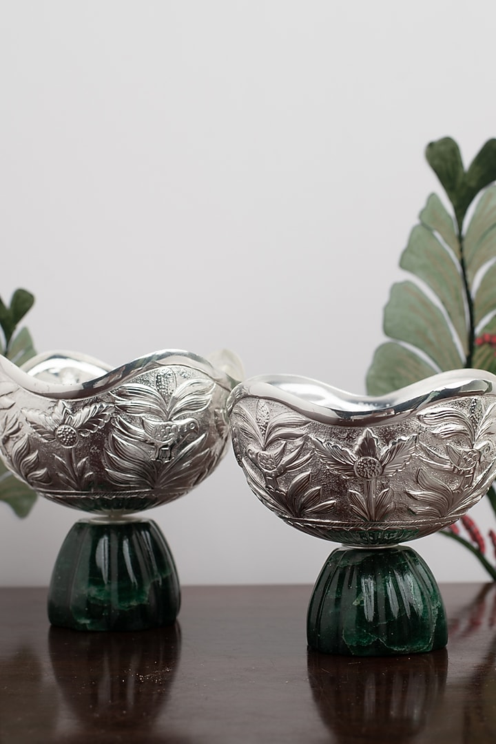 Silver Natural Stone & Brass Nut Bowl (Set of 2) by SwatiN at Pernia's Pop Up Shop