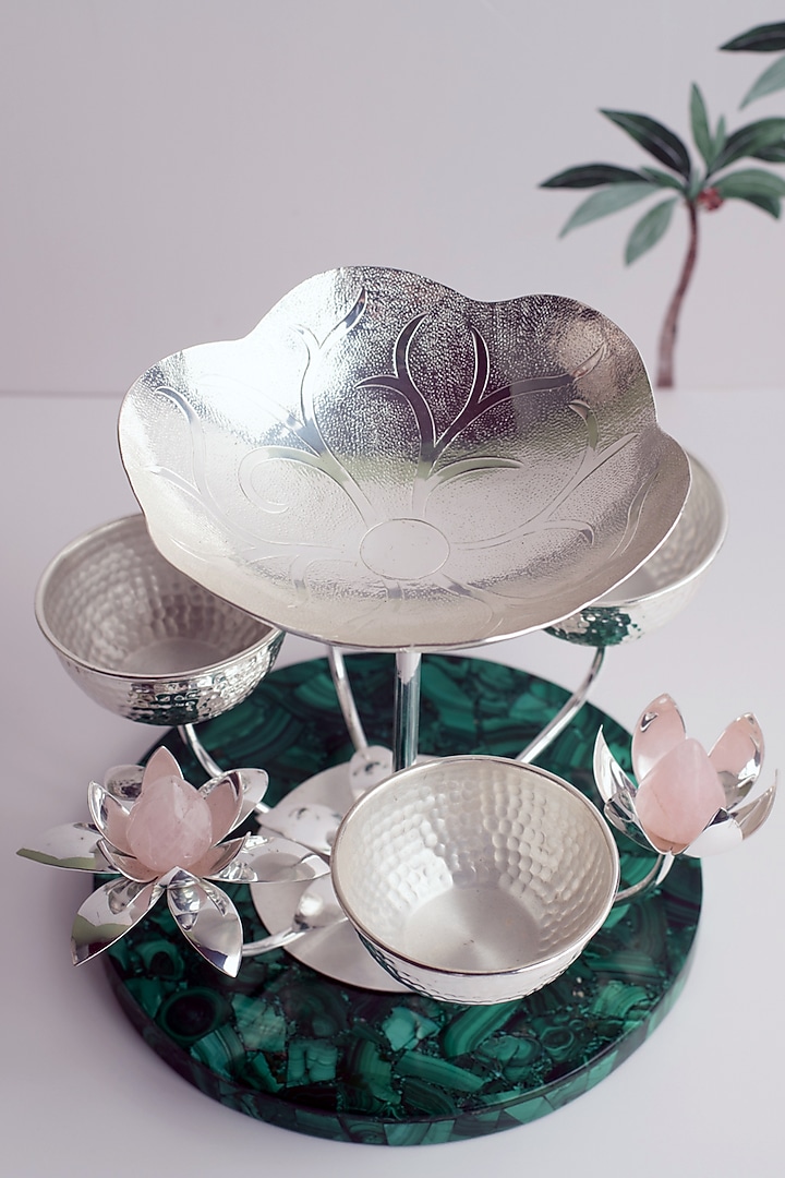 Silver Natural Stone & Brass Decorative Bowl Stand by SwatiN at Pernia's Pop Up Shop