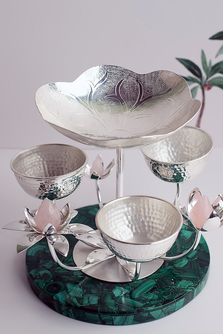 Silver Natural Stone & Brass Decorative Bowl Stand by SwatiN at Pernia's Pop Up Shop