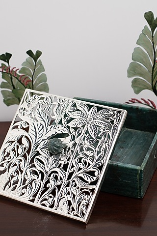 Green Natural Stone & Brass Square Nut Box by SwatiN