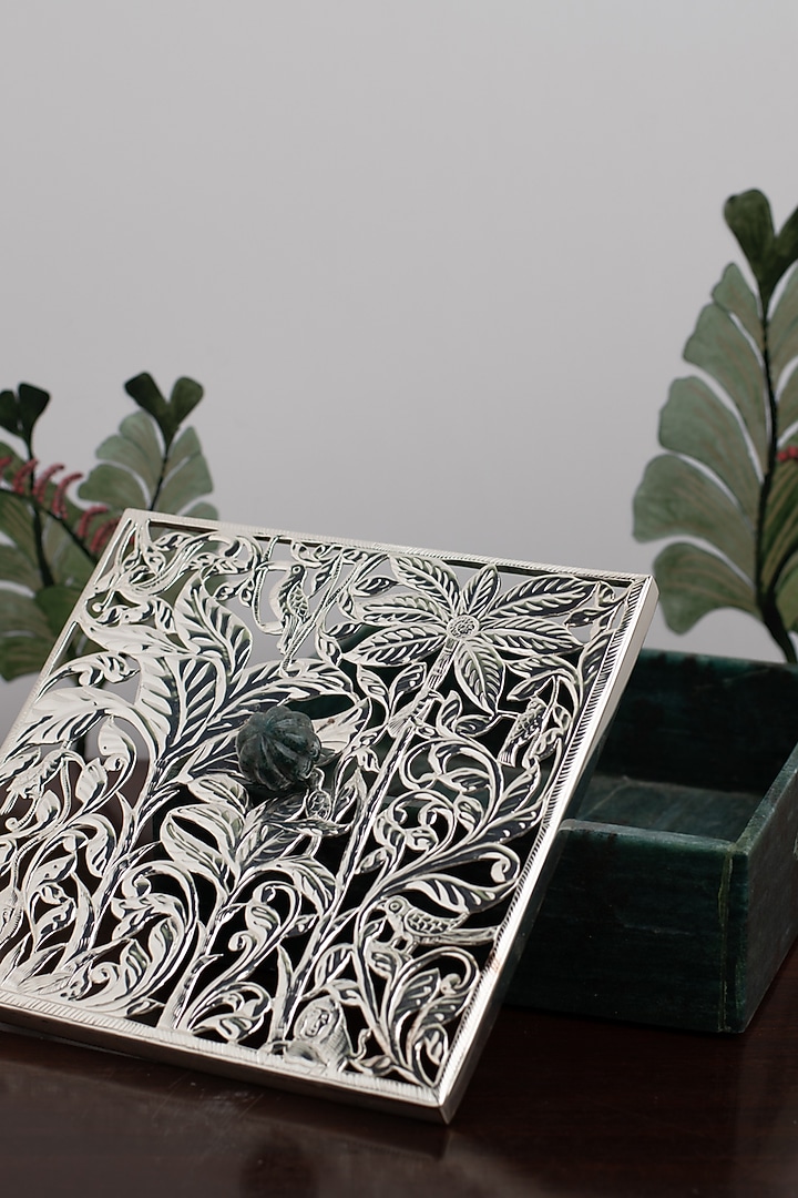 Green Natural Stone & Brass Square Nut Box by SwatiN at Pernia's Pop Up Shop