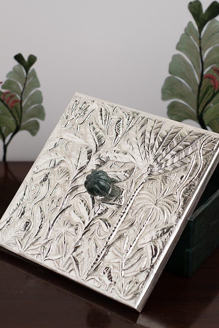Green Natural Stone & Brass Square Nut Box by SwatiN
