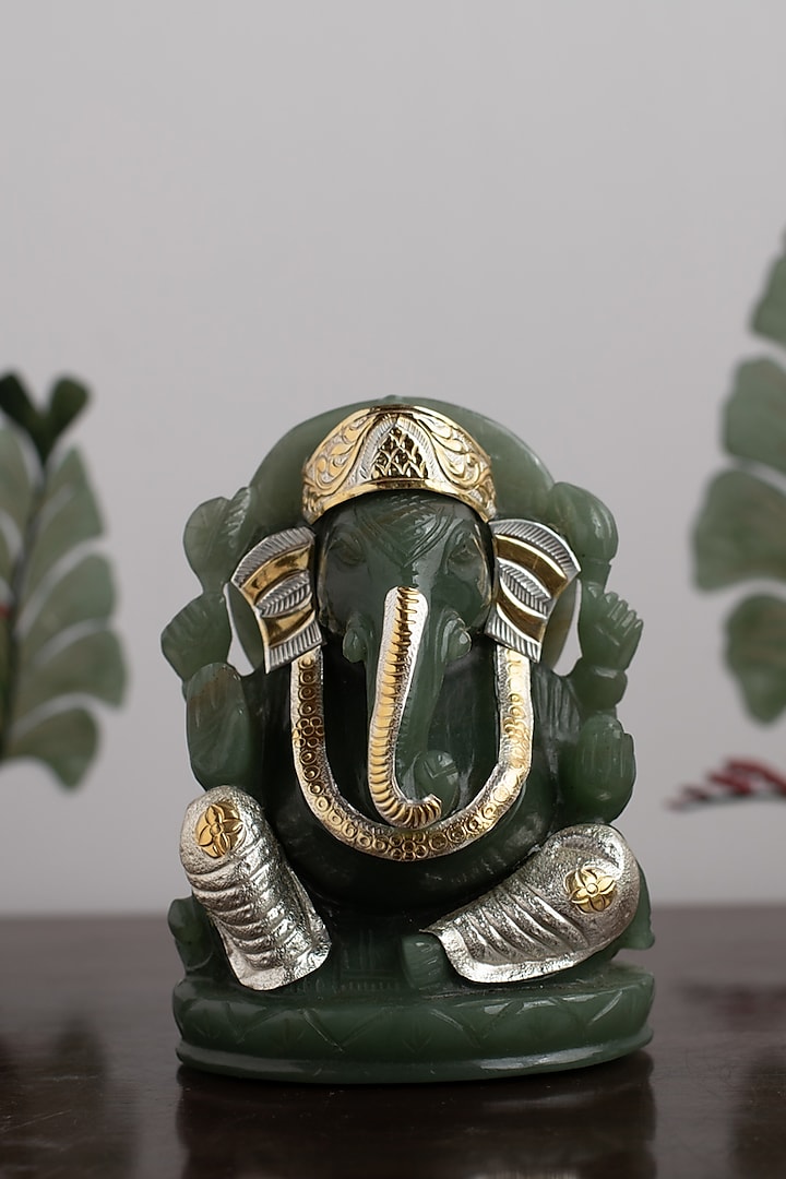 Green Aventurine & Sterling Silver Ganesha Idol by SwatiN