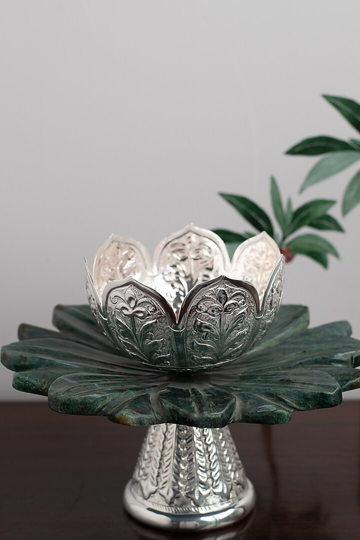 Green Natural Stone & Brass Decorative Bowl by SwatiN at Pernia's Pop Up Shop