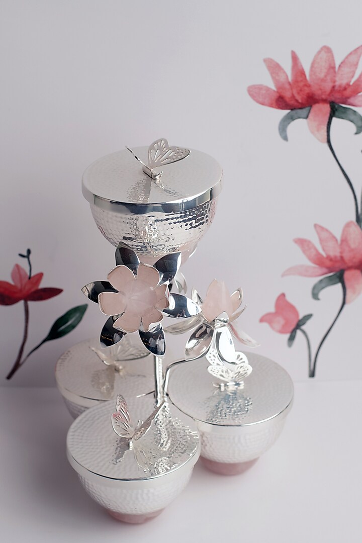 Rose Quartz & Silver Decorative Bowl Stand by SwatiN at Pernia's Pop Up Shop