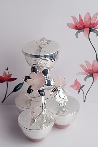 Rose Quartz & Silver Decorative Bowl Stand by SwatiN