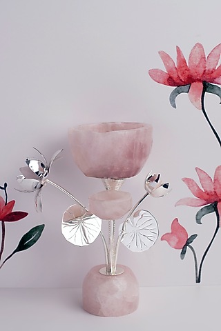 Rose Quartz & Silver Decorative Bowl by SwatiN