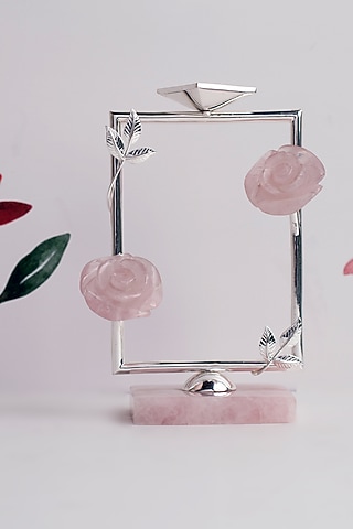Rose Quartz & Silver Brass Tea Lite Frame by SwatiN