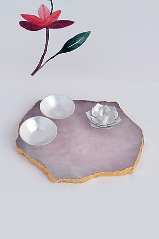 Rose Quartz & Silver Agate Pooja Thali by SwatiN
