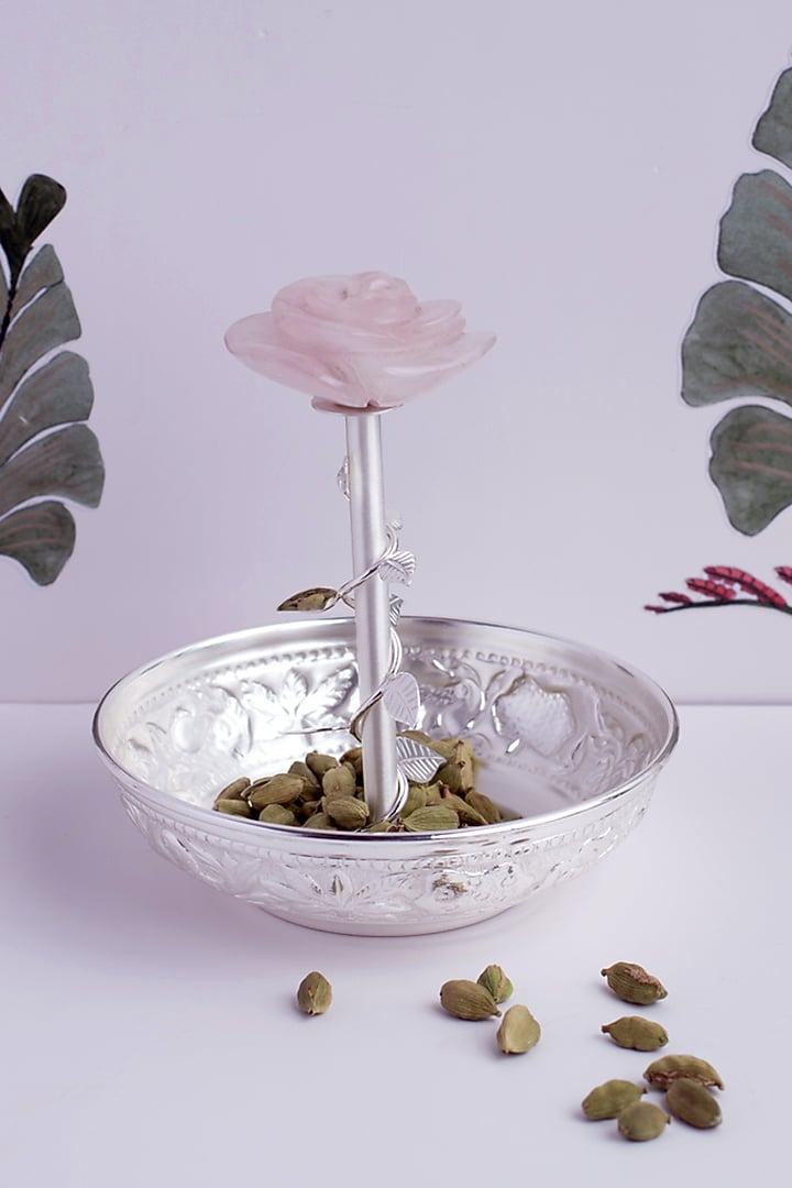 Silver Natural Stone & Brass Mouth Freshner Bowl by SwatiN at Pernia's Pop Up Shop