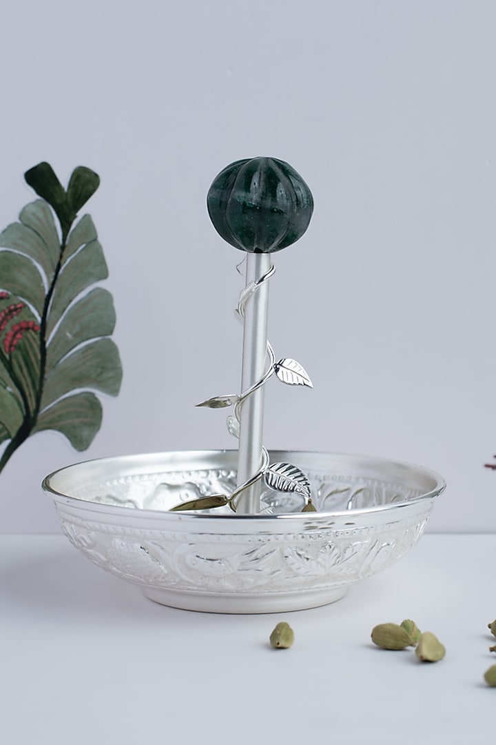Silver Natural Stone & Brass Mouth Freshner Bowl by SwatiN at Pernia's Pop Up Shop