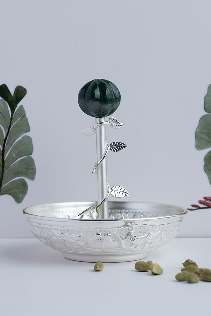 Silver Natural Stone & Brass Mouth Freshner Bowl by SwatiN at Pernia's Pop Up Shop