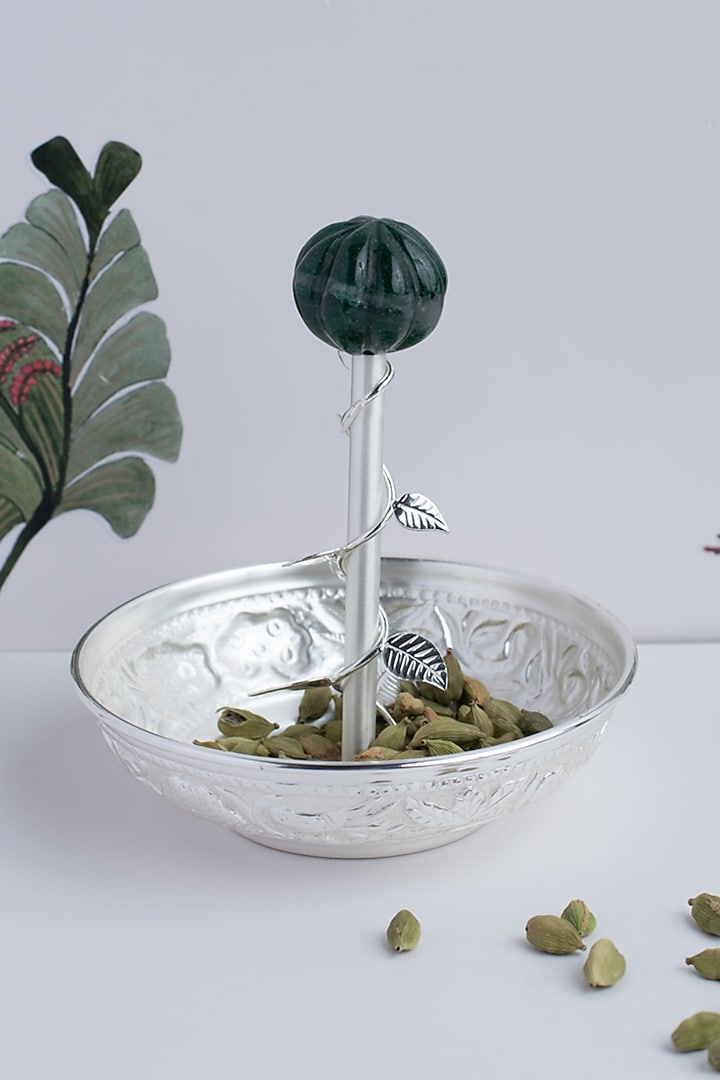 Silver Natural Stone & Brass Mouth Freshner Bowl by SwatiN at Pernia's Pop Up Shop