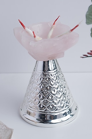 Silver Natural Stone & Brass Tealight Holder by SwatiN