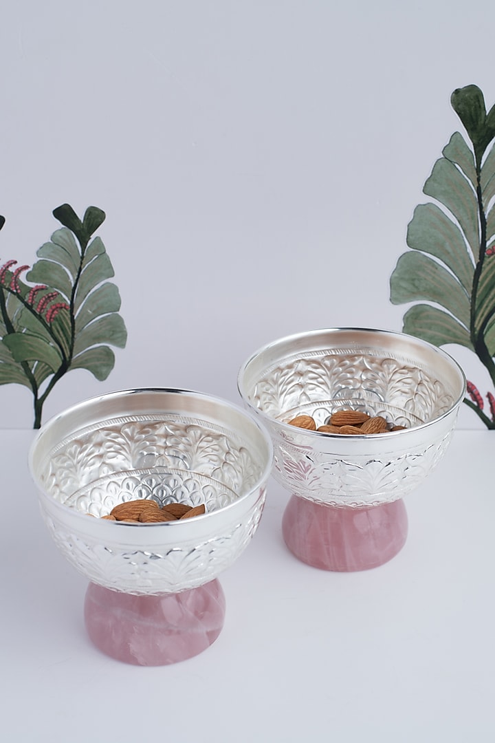 Silver Natural Stone & Brass Serving Bowl Set by SwatiN