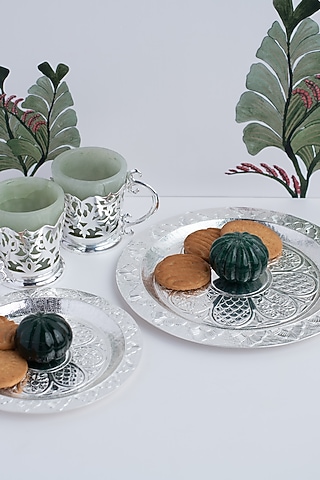 Silver Natural Stone & Brass Platter by SwatiN