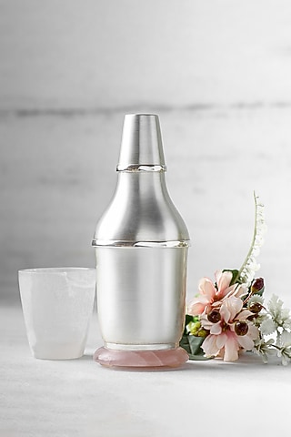 Silver Natural Stone & Brass Wine Bottle Holder by SwatiN