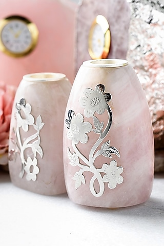 Silver Natural Stone & Brass Candle Stand by SwatiN