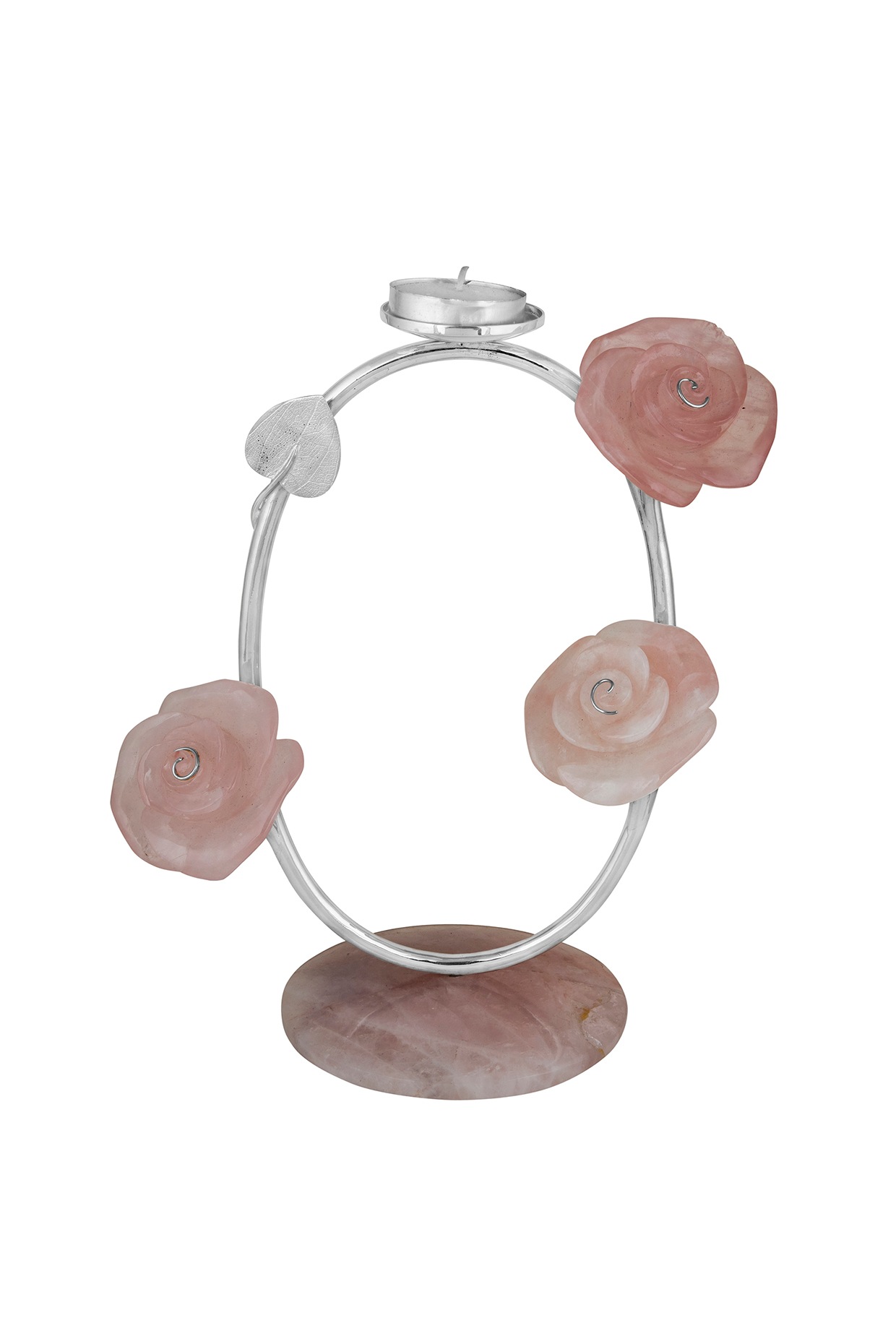 Silver Natural Stone & Brass Rose Tea light Holder Design by