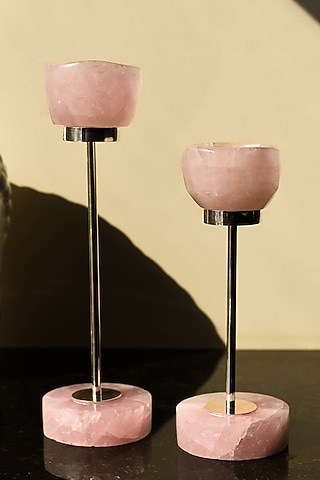 Silver Natural Stone & Brass Tulip Candle stand by SwatiN
