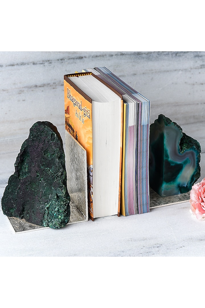 Silver Natural Stone & Brass Book Stand by SwatiN