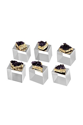 Silver Natural Stone & Brass Napkin Ring Set by SwatiN