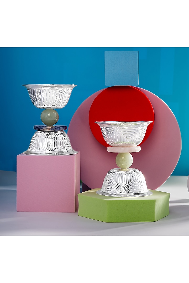 Multi-Colored Silver Plated Brass Bowls (Set of 2) by SwatiN at Pernia's Pop Up Shop