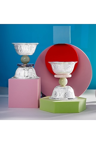 Multi-Colored Silver Plated Brass Bowls (Set of 2) by SwatiN