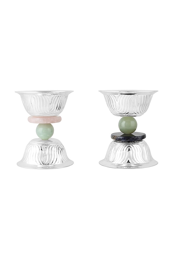 Multi-Colored Silver Plated Brass Bowls (Set of 2) by SwatiN at Pernia's Pop Up Shop