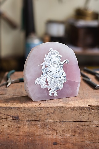 Pink Rose Quartz Lord Dancing Ganesha Idol by SwatiN
