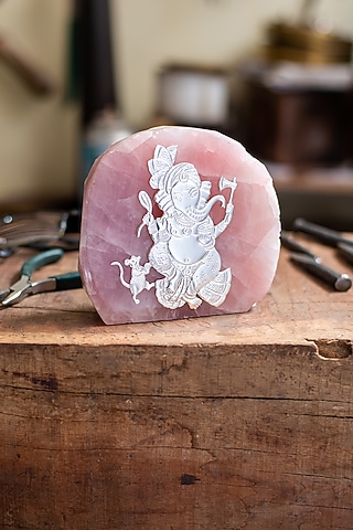 Pink Rose Quartz Lord Ganesha Idol by SwatiN