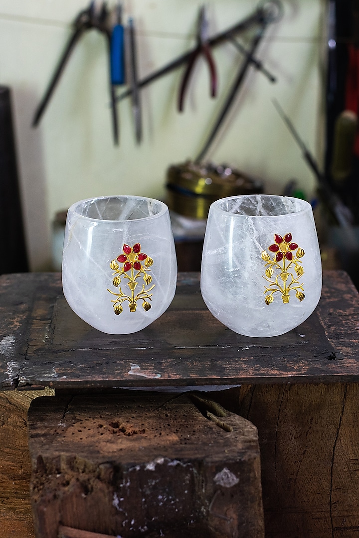 White Crystal Quartz Wine Glass Set by SwatiN