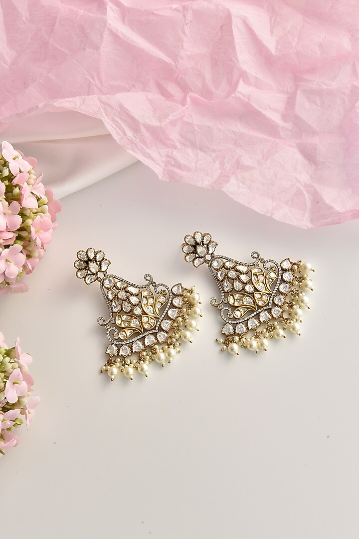Black Rhodium Finish Victorian Polki Chandbali Earrings by Swabhimann Jewellery at Pernia's Pop Up Shop