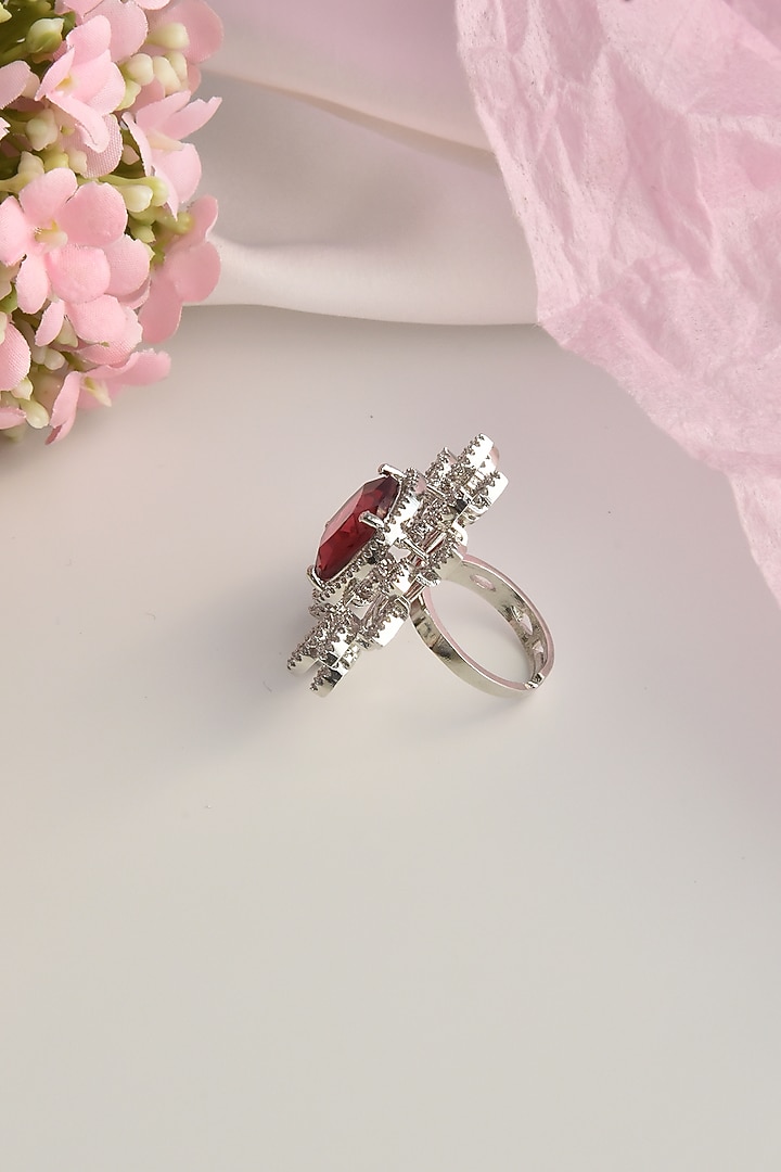 White Finish Zircon & Ruby Ring by Swabhimann Jewellery at Pernia's Pop Up Shop