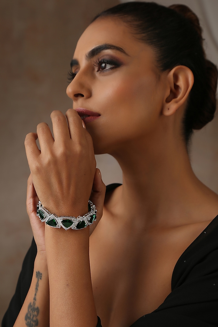 White Finish Zircon & Emerald Bangle by Swabhimann Jewellery at Pernia's Pop Up Shop